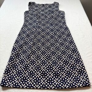 ALYX Sheath Dress Womens Size 8 Navy Blue Cream Geometric Lattice Good 0308J41